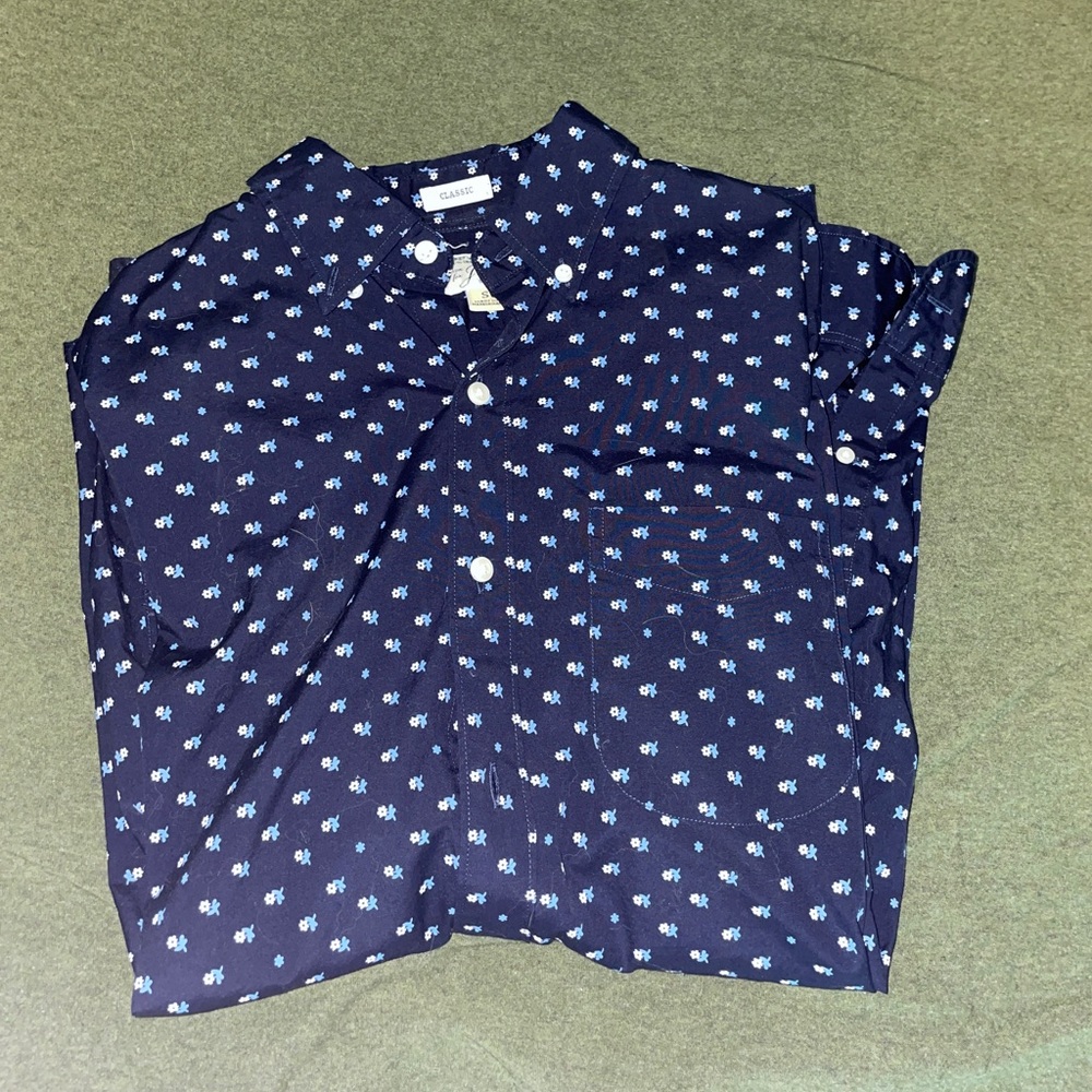 J Crew Navy blue patterned mens dress shirt size small. Classic fit
